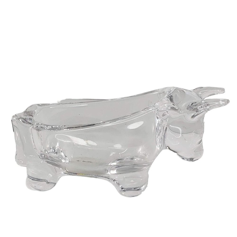 Vannes Le Chatel Crystal Bull Cow Planter Catchall Glass Art France